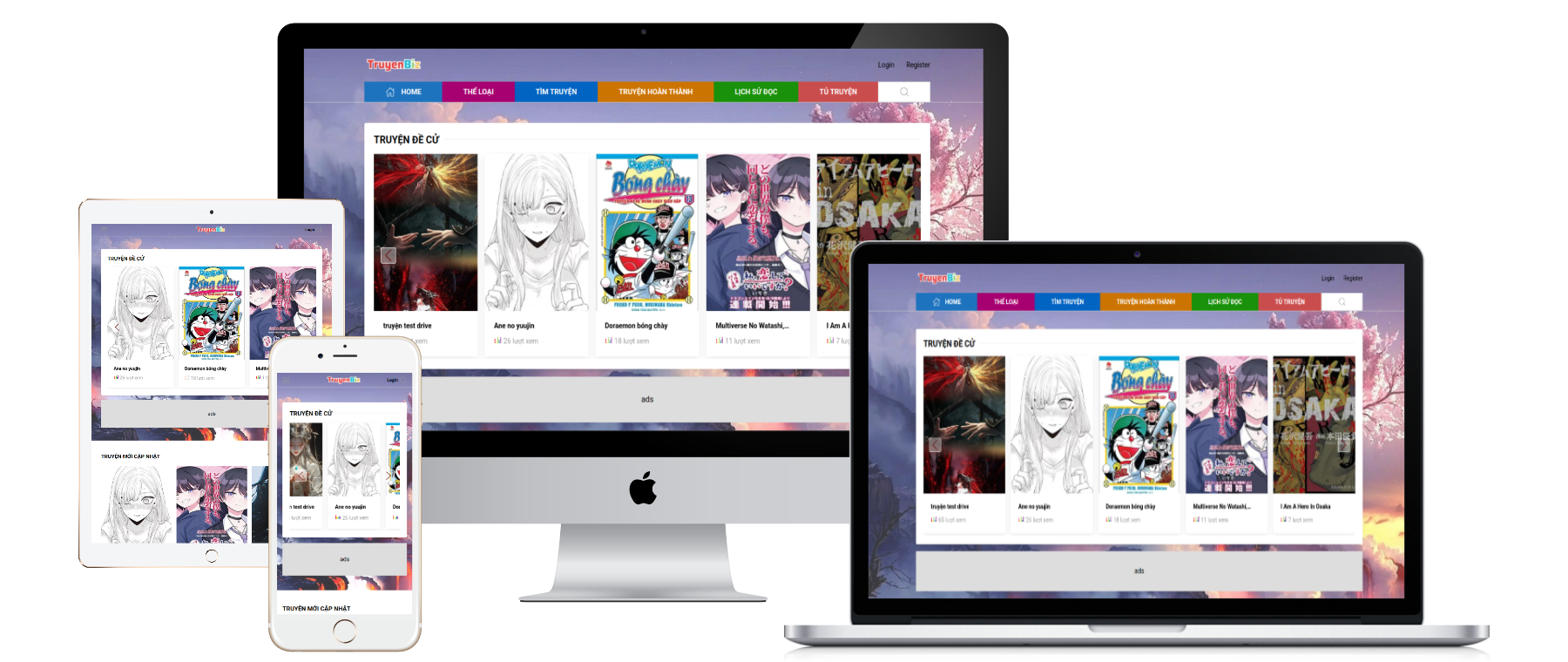 Giao diện website truyện tranh dùng drive google là storage lưu ảnh