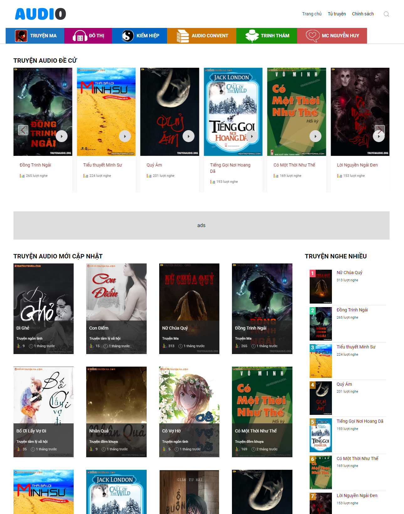 Theme truyện audio – website truyện audio, sách nói