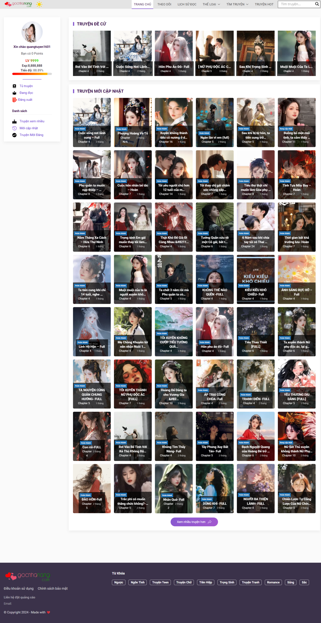 Giao diện website truyện bằng wordpress GocNhaNang – update 2024