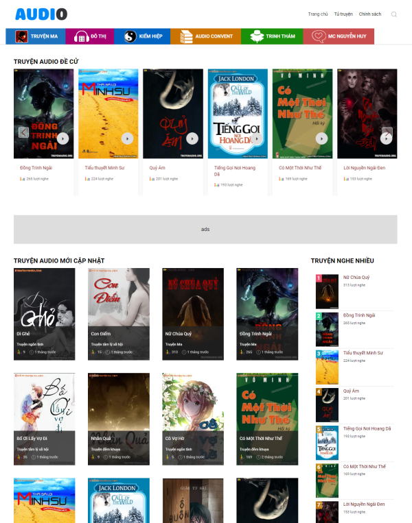 Theme truyện audio - website truyện audio, sách nói