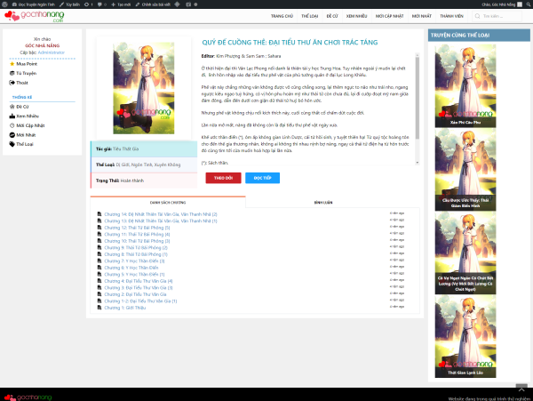 Giao diện website truyện tranh/ truyện chữ gocnhanang (bản cũ) - Ảnh 3