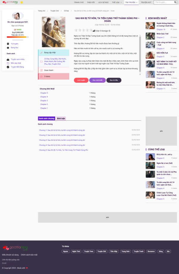 Giao diện website truyện bằng wordpress GocNhaNang - update 2024 - Ảnh 2