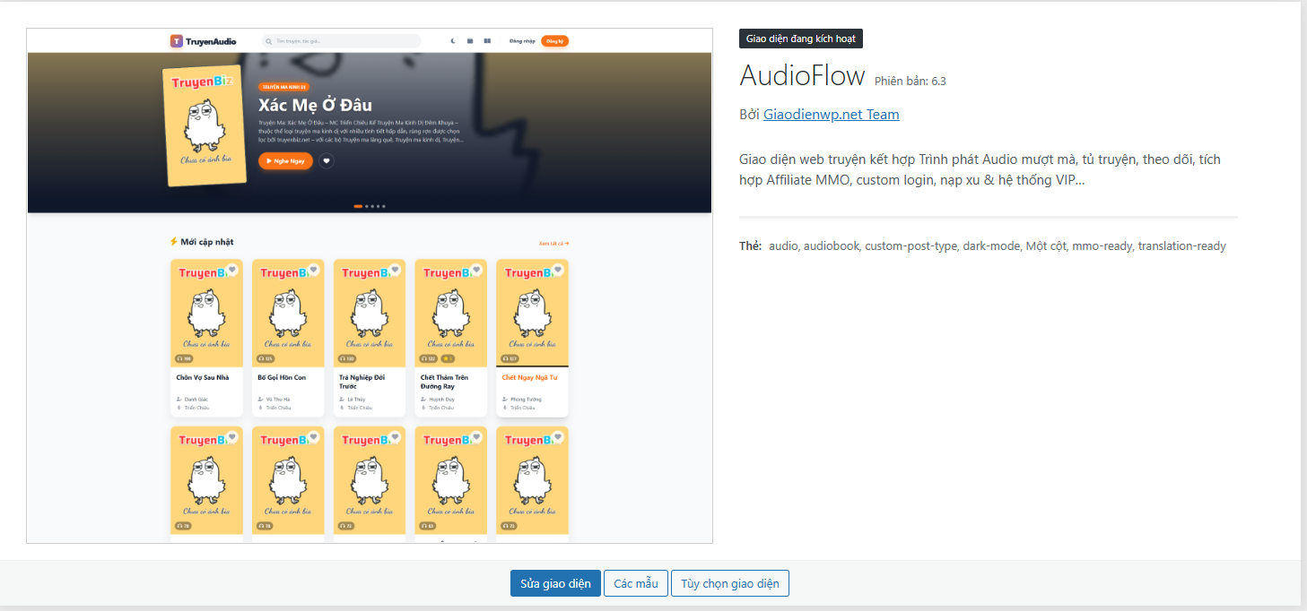 Theme AudioFlow – Theme truyện audio sticky player