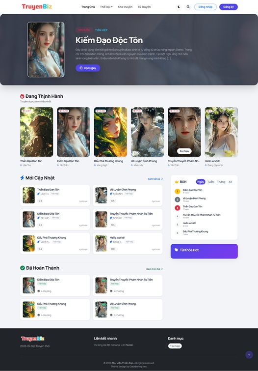 Thien Dao Modern: Theme WordPress Đọc Truyện Đẳng Cấp, Tích Hợp Hệ Thống VIP & Ví Tiền