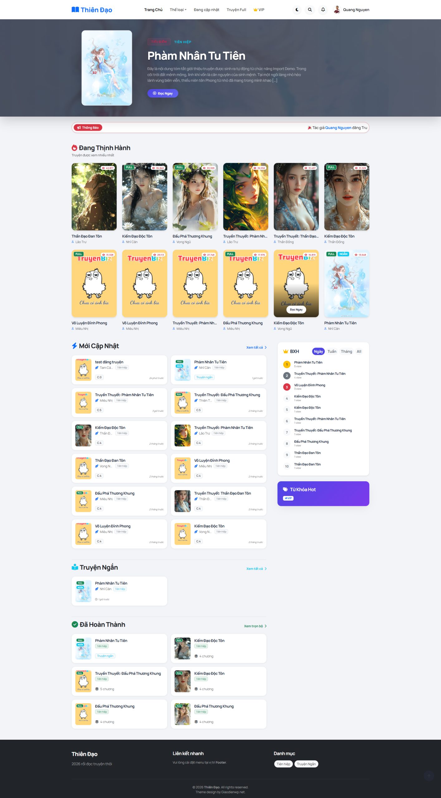 Thien Dao Modern: Theme WordPress Đọc Truyện Đẳng Cấp, Tích Hợp Hệ Thống VIP & Ví Tiền