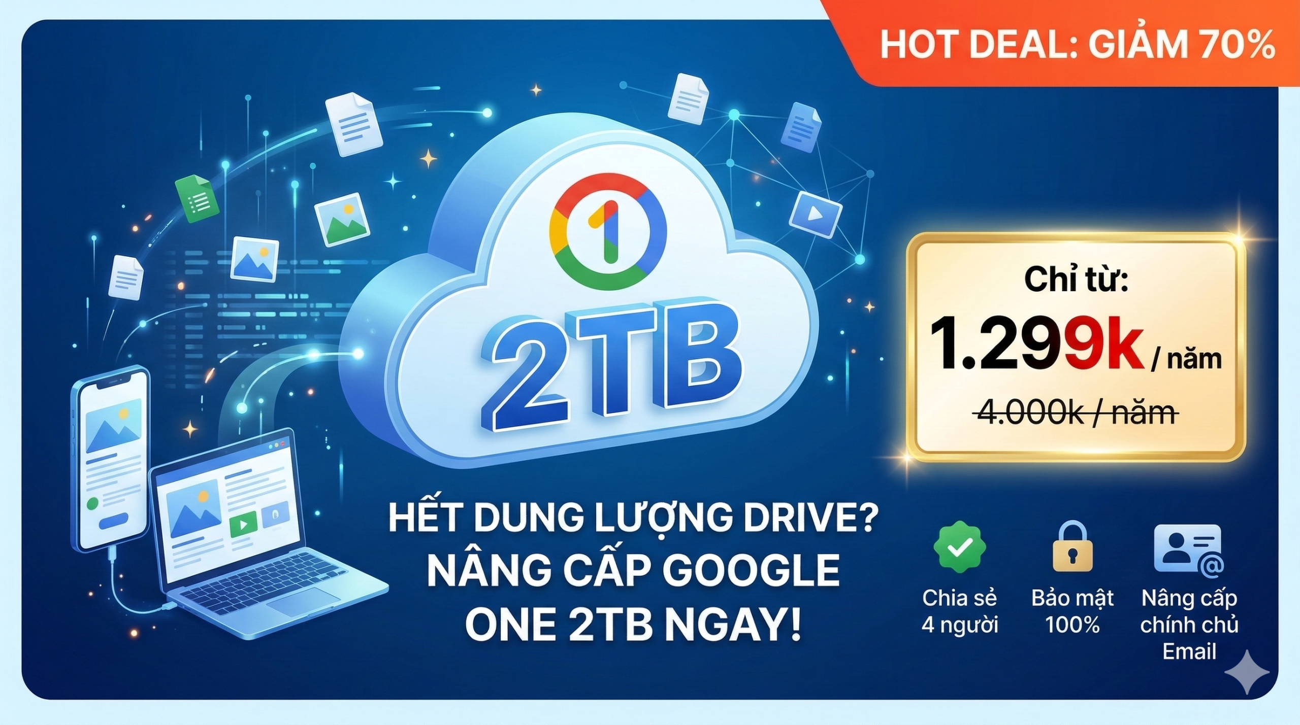 Nâng Cấp Google One 2TB Giá Rẻ – Tiết Kiệm Đến 70%